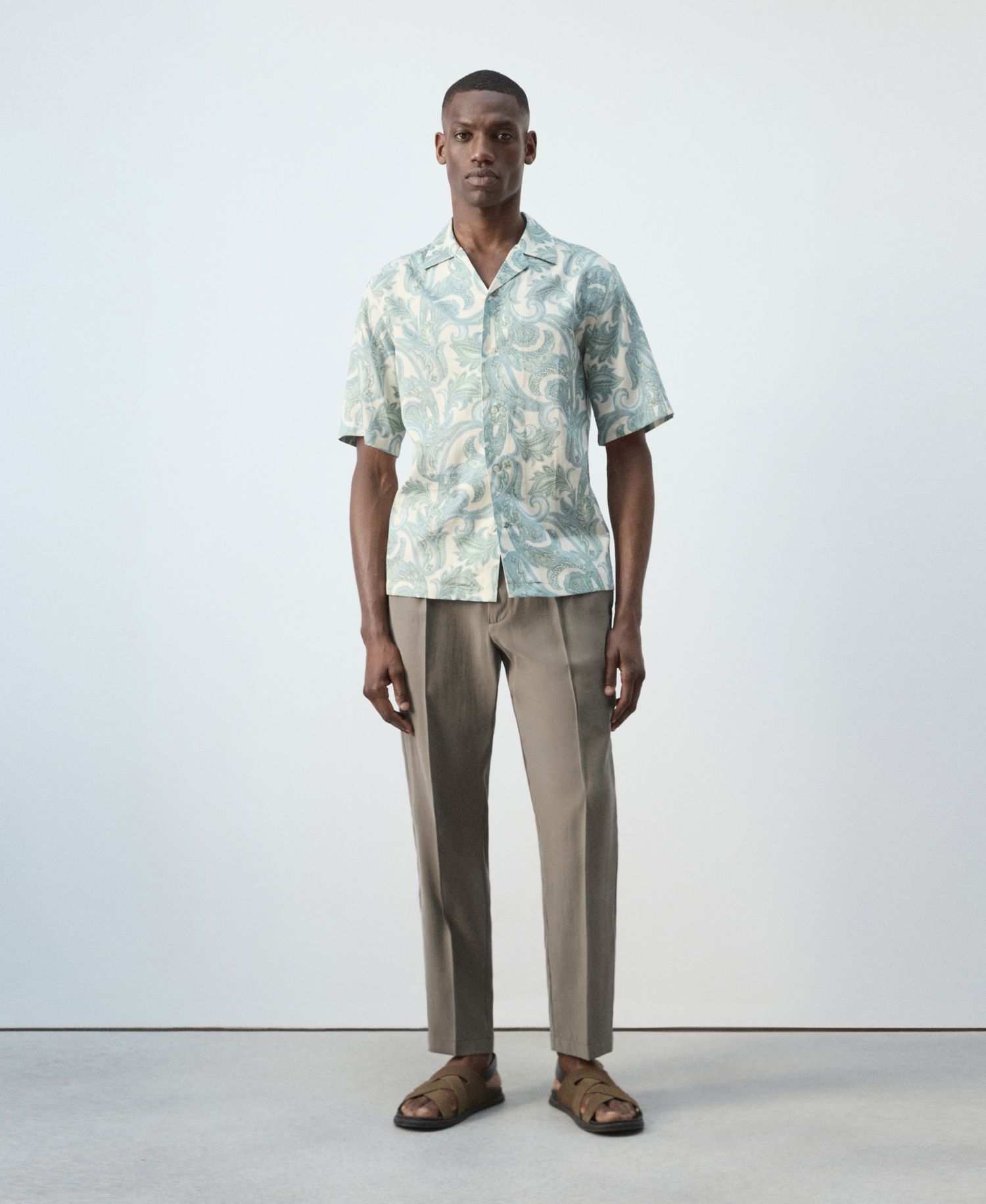 Men's Bowling Collar Printed Cotton Shirt