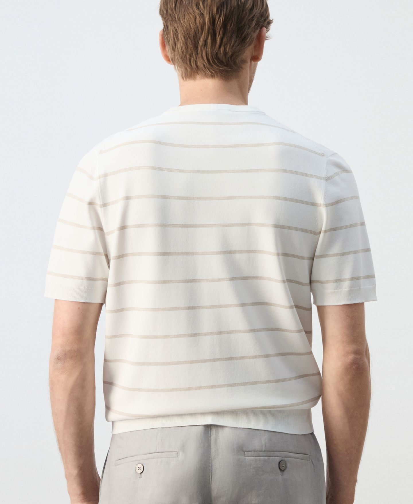 Мужская футболка Mango Striped Jersey, цвет: Молочный белый — фото 6