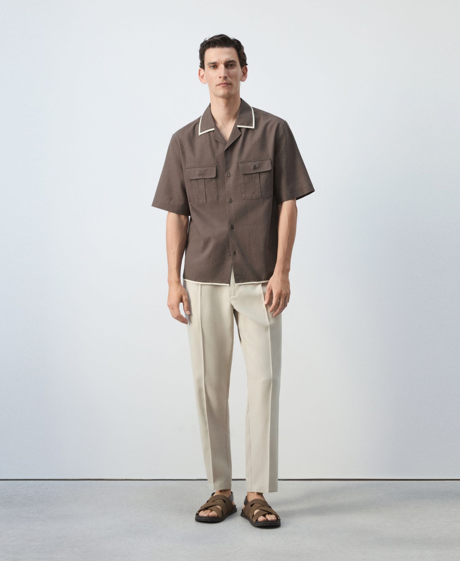 Men's Linen-Cotton Bowling Collar Shirt