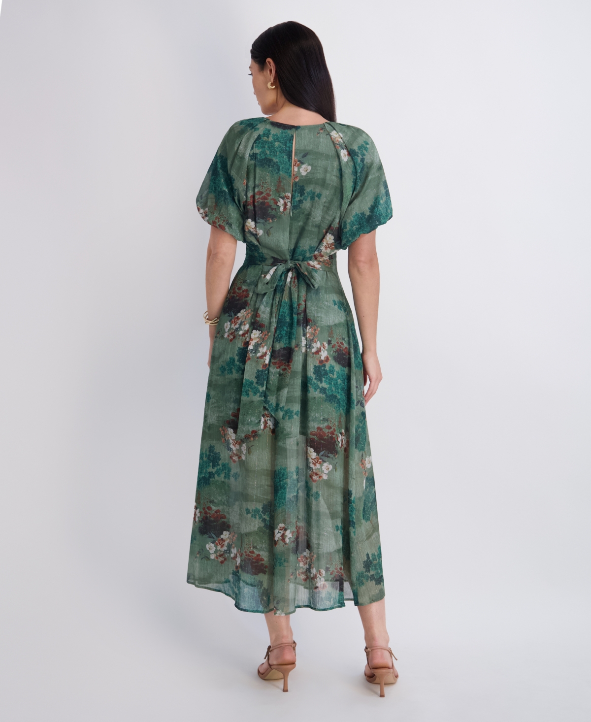 Kensie Women's Floral-Print Lurex Chiffon Midi Dress