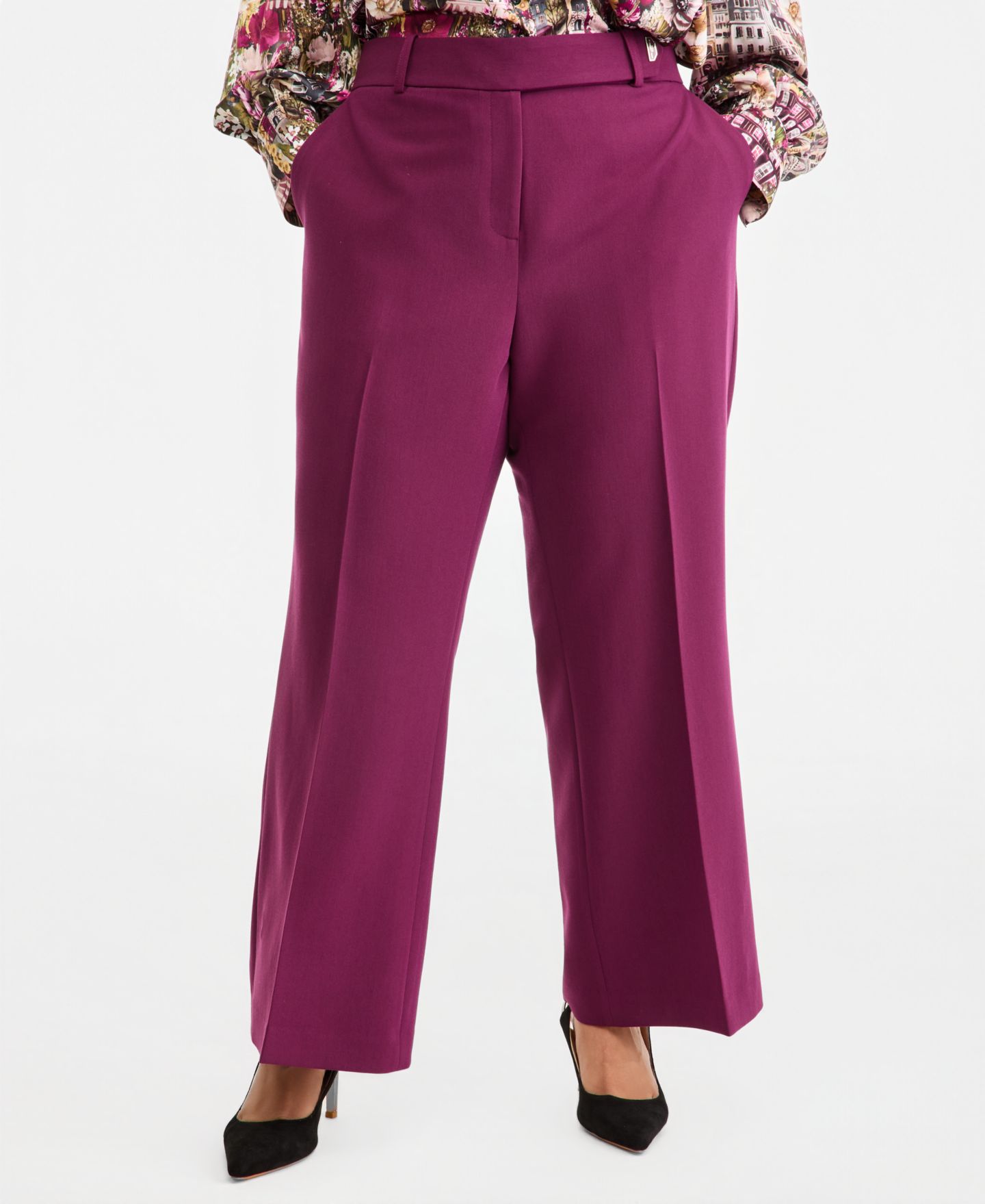 Женские брюки KARL LAGERFELD PARIS Plus Size Wide-Leg Mid-Rise Woven, цвет: Вишнёвый — фото 2