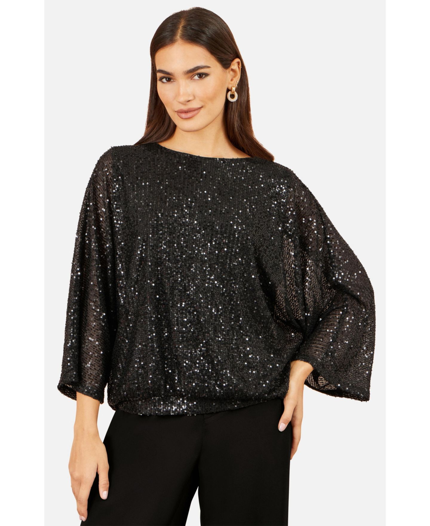 Женский топ Yumi All-Over Sequin Batwing Sleeves, цвет: Чёрный — фото 6
