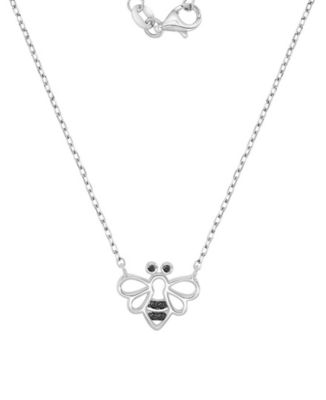 Black Rhodium Over Sterling Silver Black Spinel Bee Necklace
