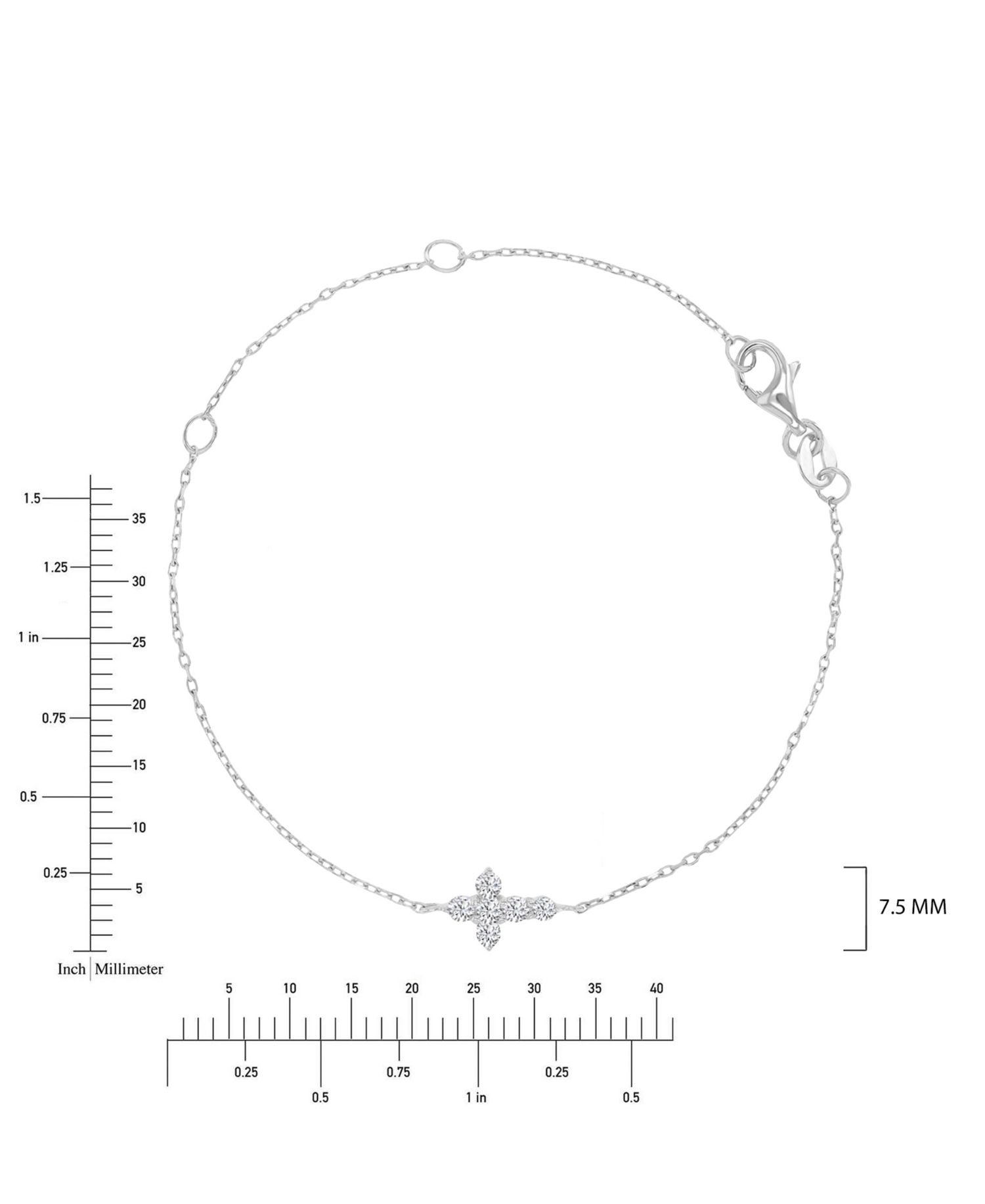 Rhodium Over Silver Cubic Zirconia Cross Bracelet