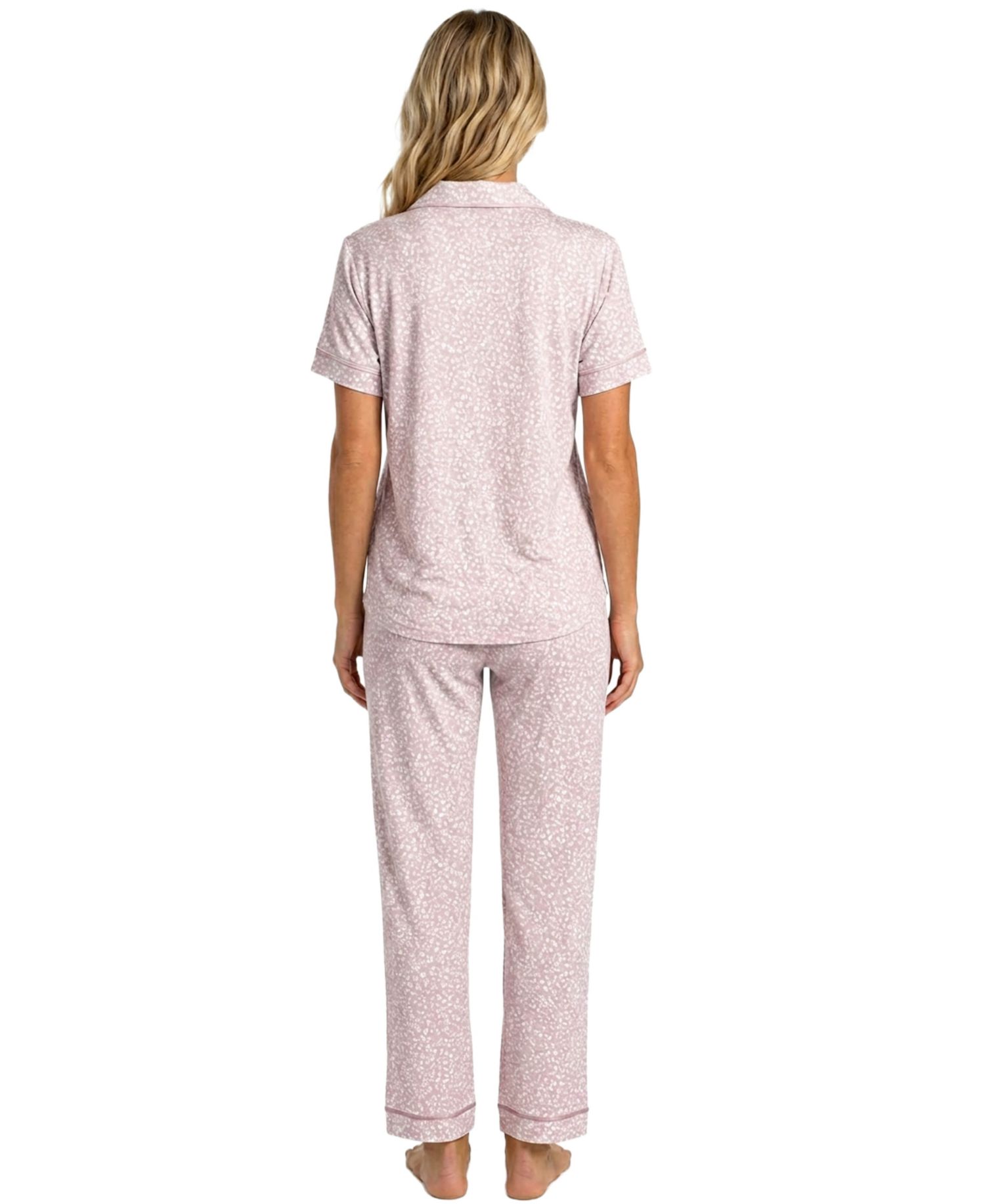 Women's Satin Piping Notch Collar Pajama Set, 29" Inseam