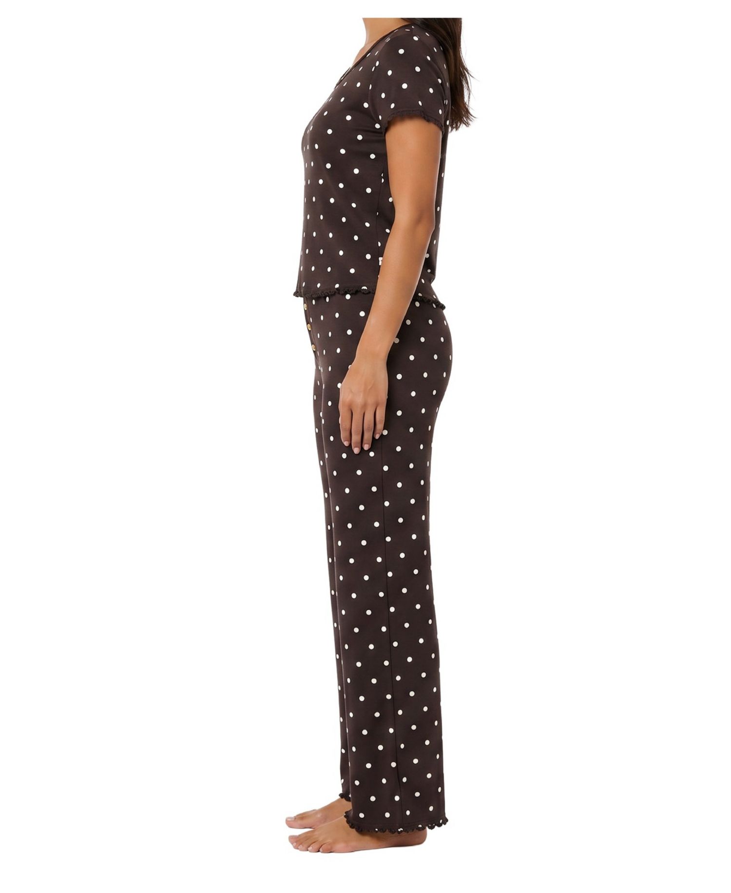Women's Double-Rib Scoop Neck Short-Sleeve Top & Pants Pajama Set