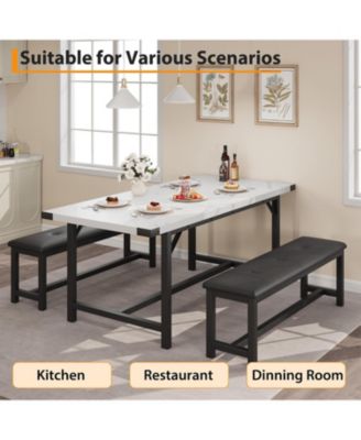 3-Piece Dining Set for 4-6 – Extendable Table with 2 Benches, Space-Saving for Kitchen and Breakfast Nook