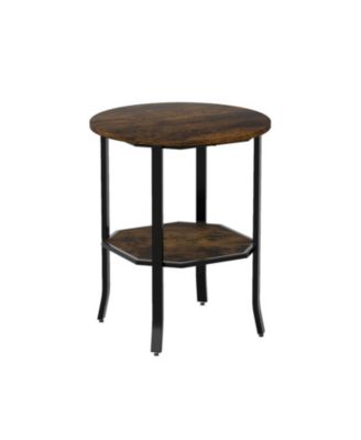 Round Side Table Small End Table with Storage Shelf 2-Tier for Small Space