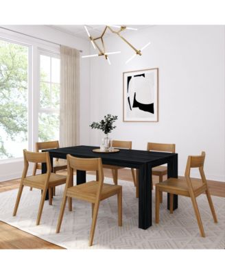 72" Modern Solid Wood Dining Table Set, Wirebrush, + 6 Chairs