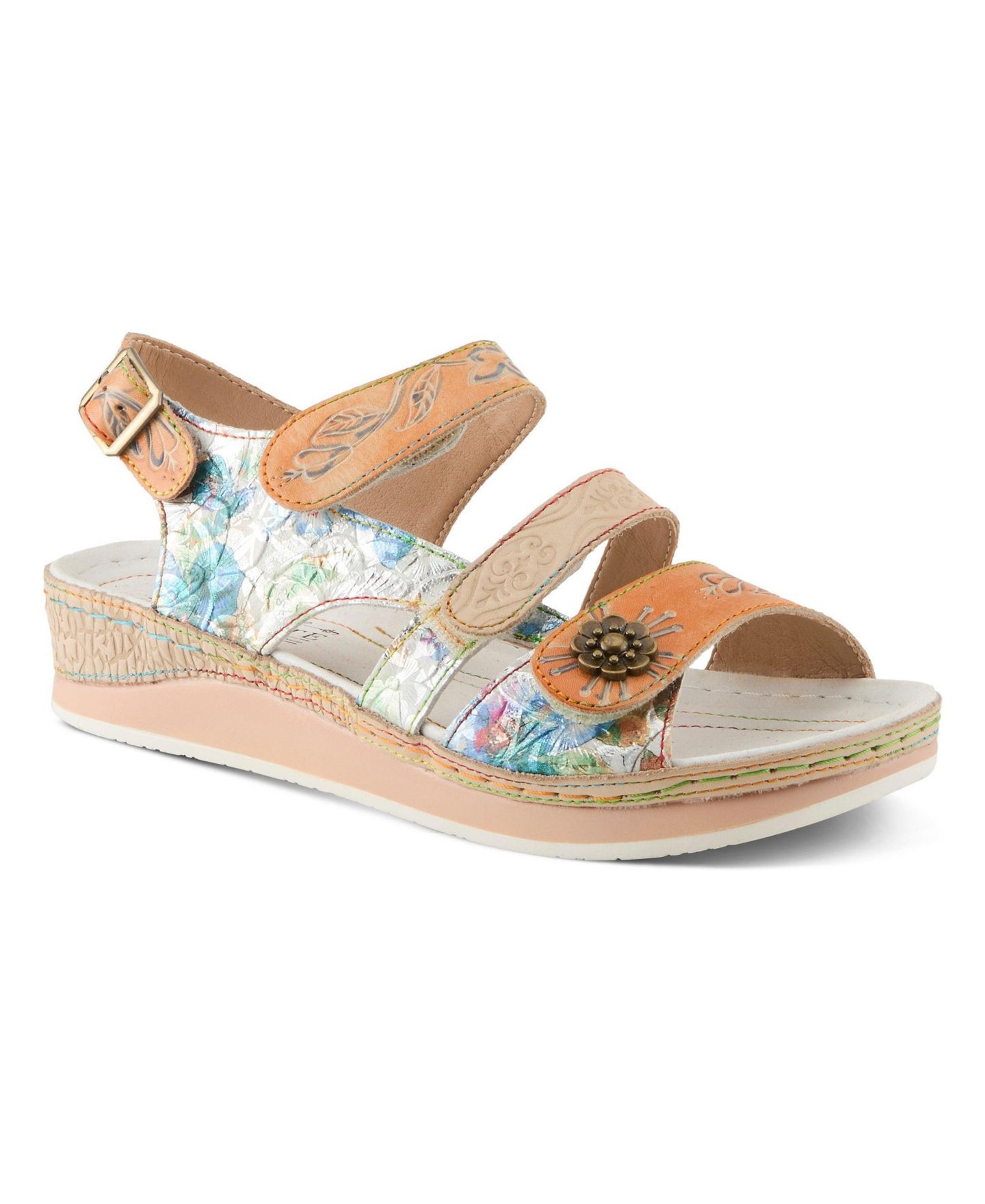 Женские сандалии L'Artiste Wedge Sandal with Ankle Strap, цвет: Бежевый разноцветный — фото 1