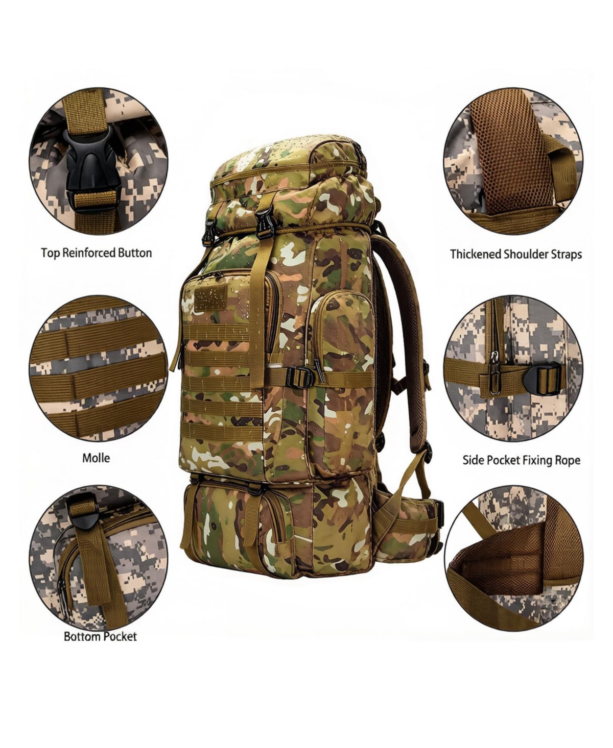 Piscifun Waterproof Lightweight Molle Tactical Backpack Large Capacity Outdoor Hiking Camping Rucksack