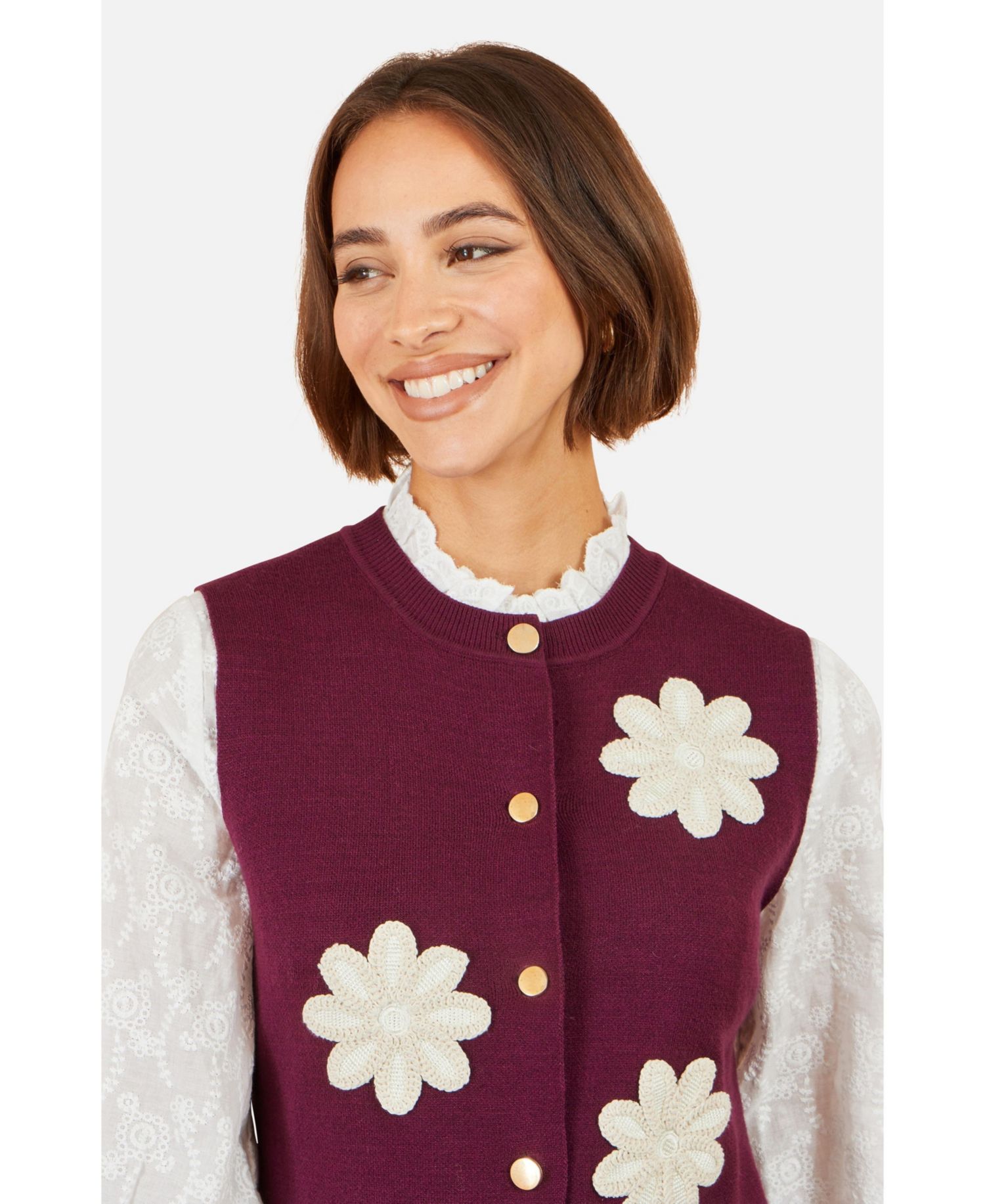 Women's Flower-Applique Sleeveless Knit Sweater Vest