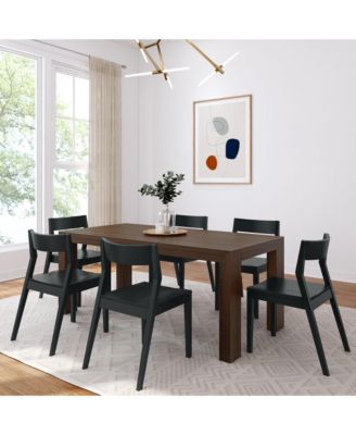 72" Modern Solid Wood Dining Table Set, Wirebrush + 6 Chairs
