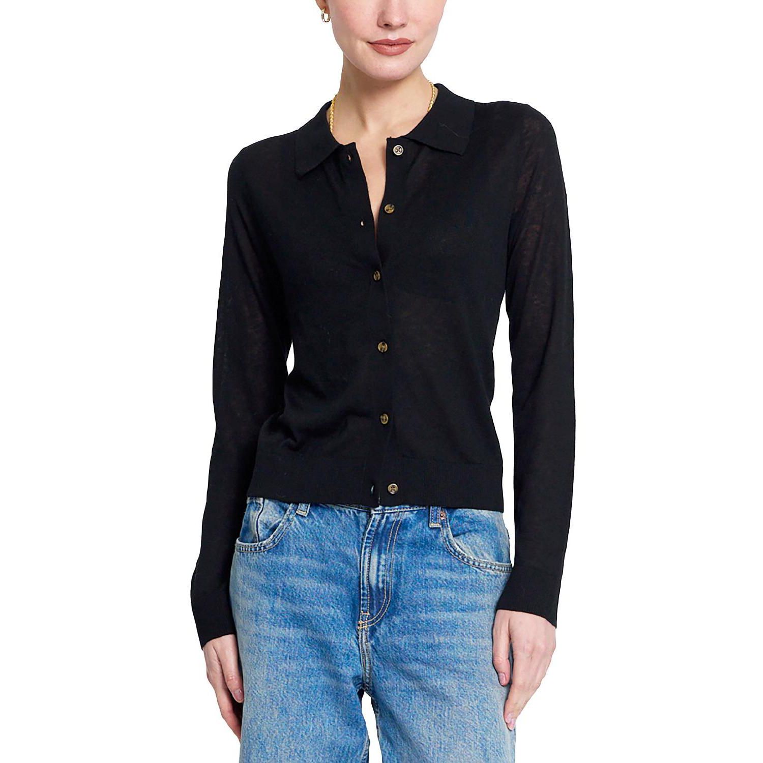 Women's Sienna Sheer Isla Button-Up Collared Long-Sleeve Sweater