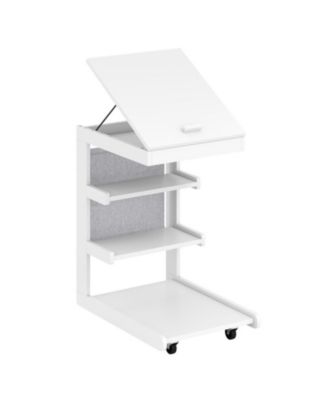 C-Shaped End Table with Wheels and 3-Angle Adjustable Desktop for Sofa Couch Bedside