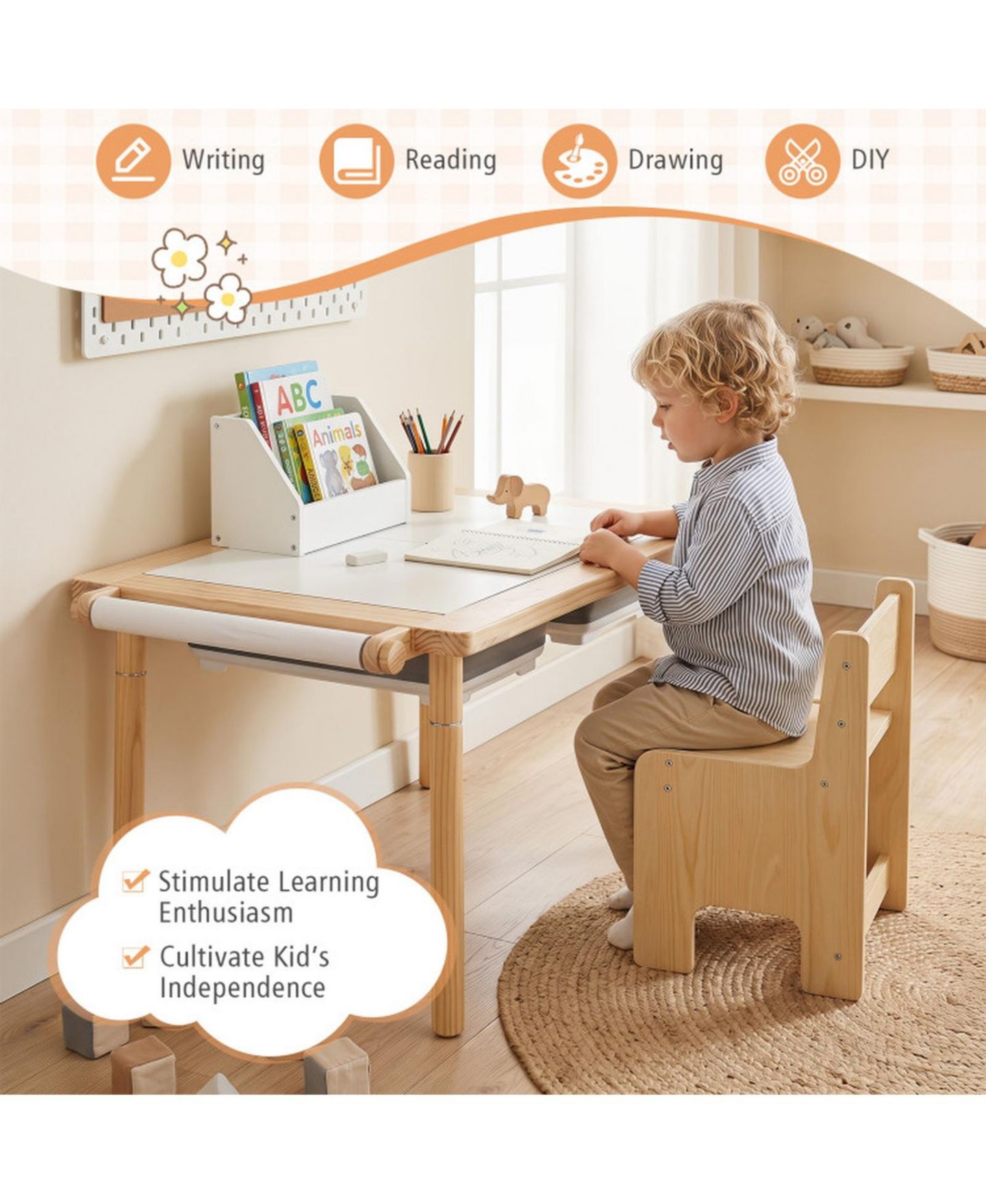 Детская игрушка HONGGE 6-In-1 Kids Sensory Table With Adjustable-Height Legs, Ages 3+, цвет: Сосновый — фото 3