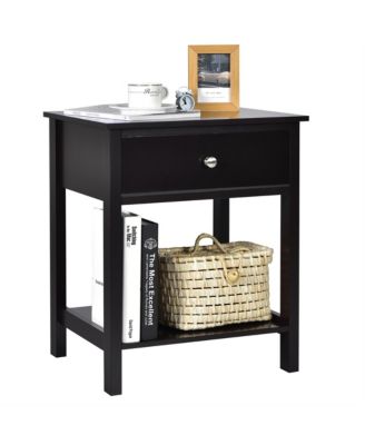 Nightstand with Drawer Storage Shelf Wooden Bedside Sofa Side Table