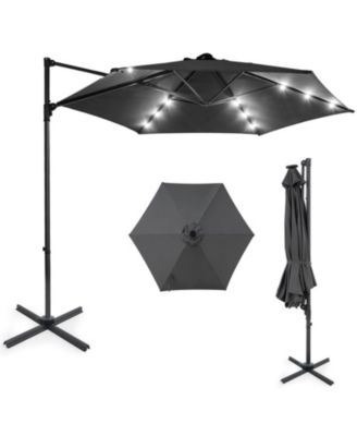 10 Feet Patio Cantilever Umbrella with Foot Pedal Rotation and LED