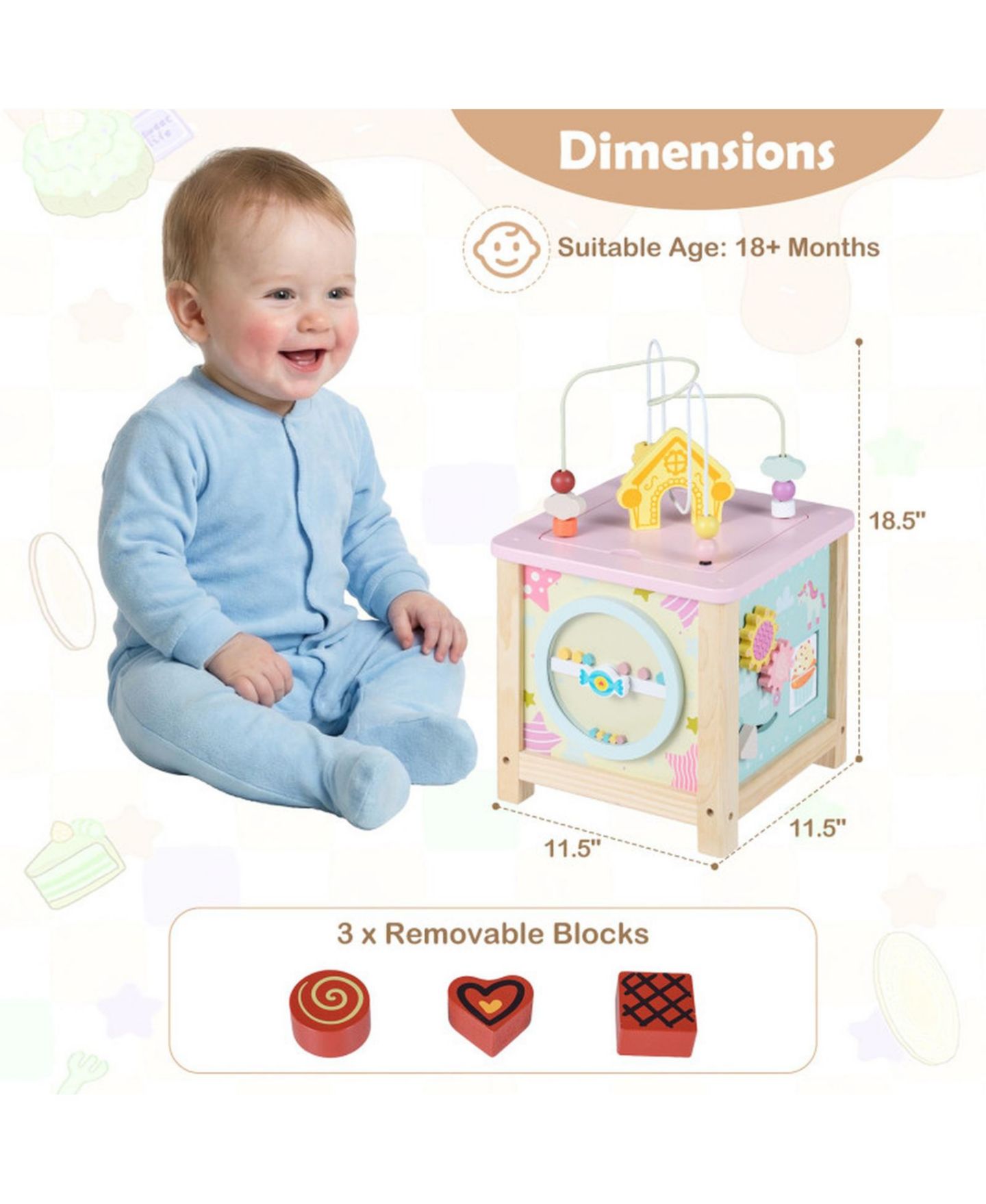 Детская игрушка SUGIFT Wooden Montessori Activity Cube Sensory Toy for Toddlers 18+ Months, цвет: Open Miscellaneous — фото 4