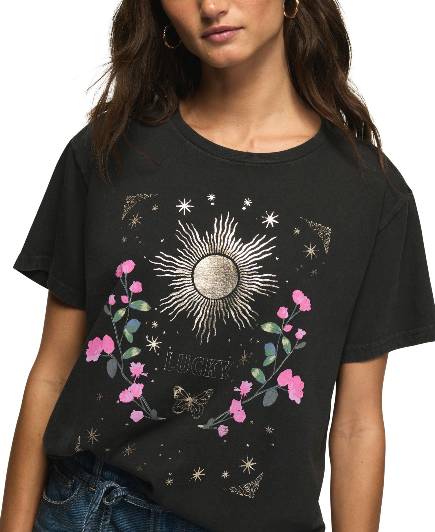 Women's Celestial Lucky Sun Boyfriend Graphic T-Shirt