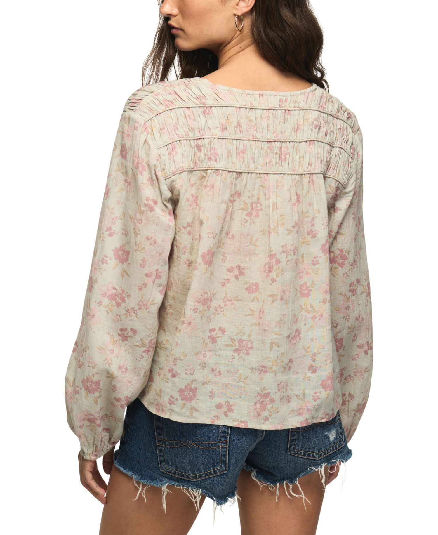 Women's Ruched Floral-Print Peasant Blouse