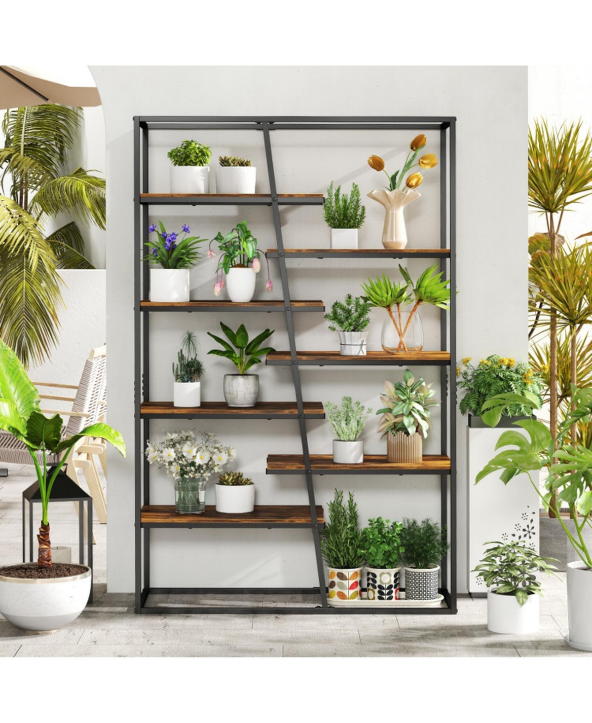 Sugift 71-Inch 7-Tier Industrial Etagere Bookcase with Heavy-Duty Metal Frame