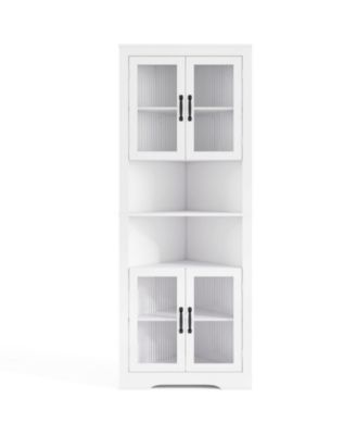 67 Inch Tall Triangular Corner Buffet Cabinet with Tempered Glass Doors and 6-Tier Storage