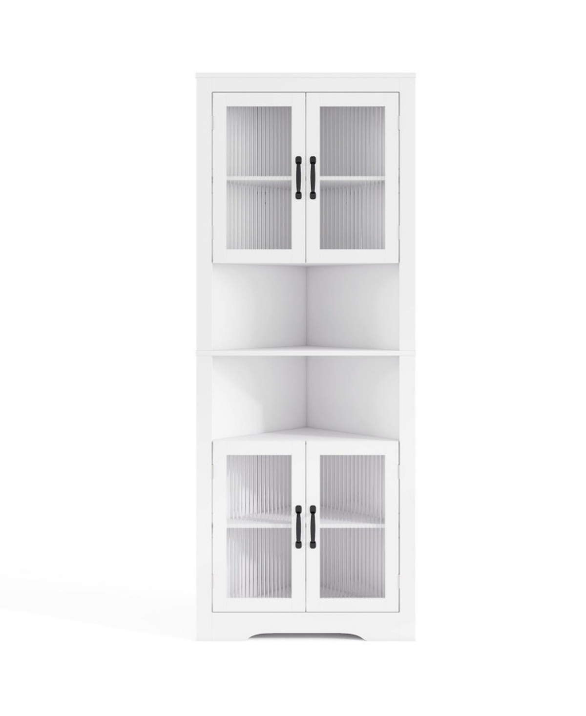 Sugift 67 Inch Tall Triangular Corner Buffet Cabinet with Tempered Glass Doors and 6-Tier Storage - White