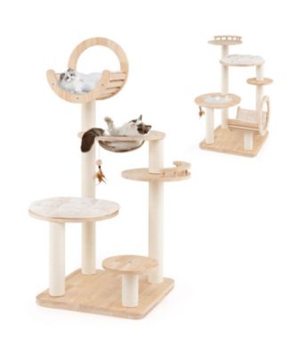 4-in-1 Wooden Cat Tower with Space Capsule Nest for Indoor Cats