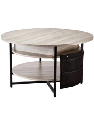 Round Lift Top Coffee Table with Pop Up Tabletop and Storage Pockets for Small Spaces