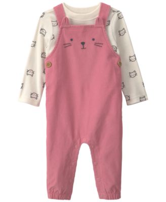 Baby Girls' Cat Long-Sleeve Top and Corduroy Overall, 2-Piece Set