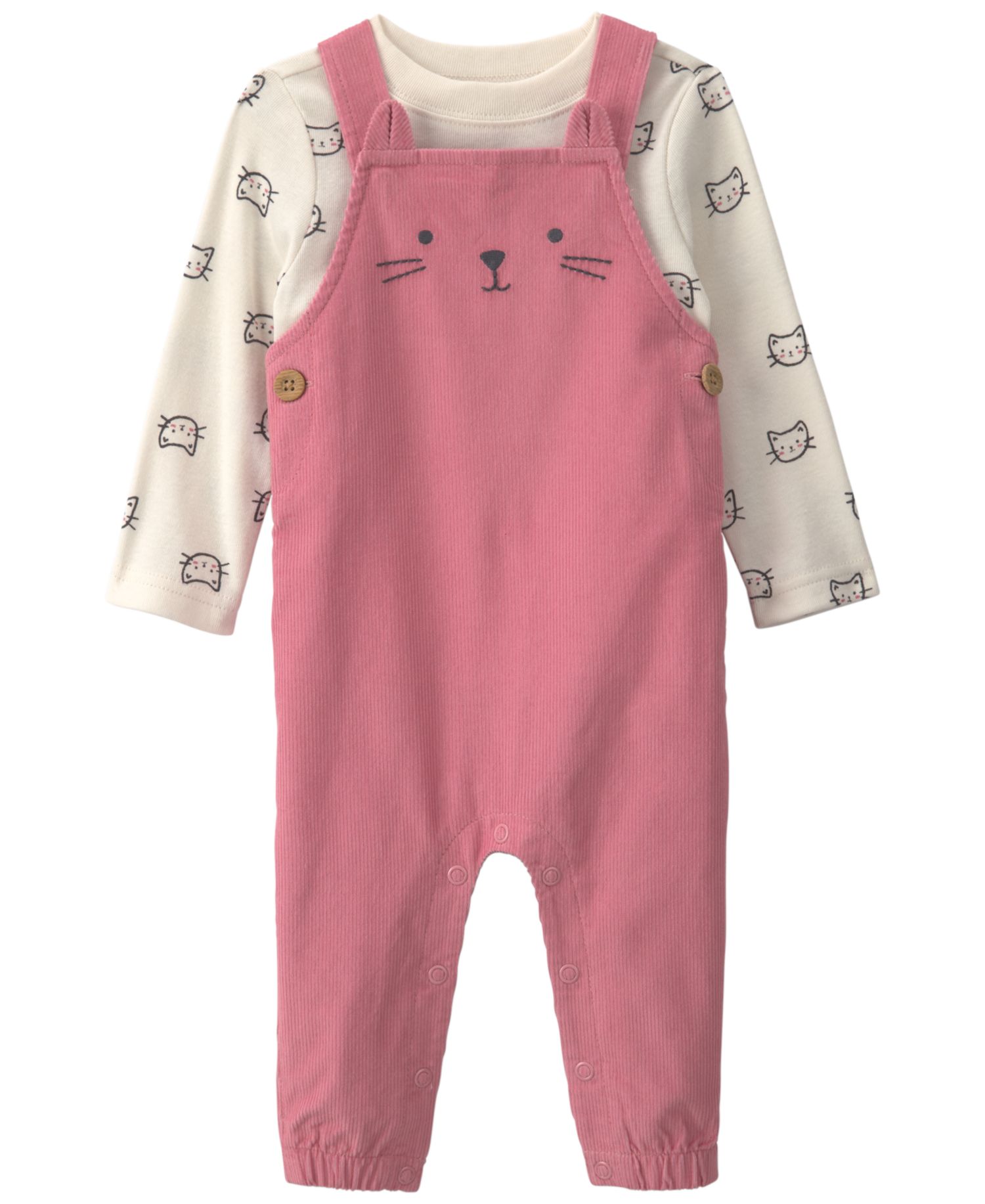 Baby Girls' Cat Long-Sleeve Top and Corduroy Overall, 2-Piece Set
