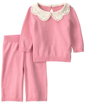Baby Girls' Crochet Collar Sweater and Pants, 2-Piece Set