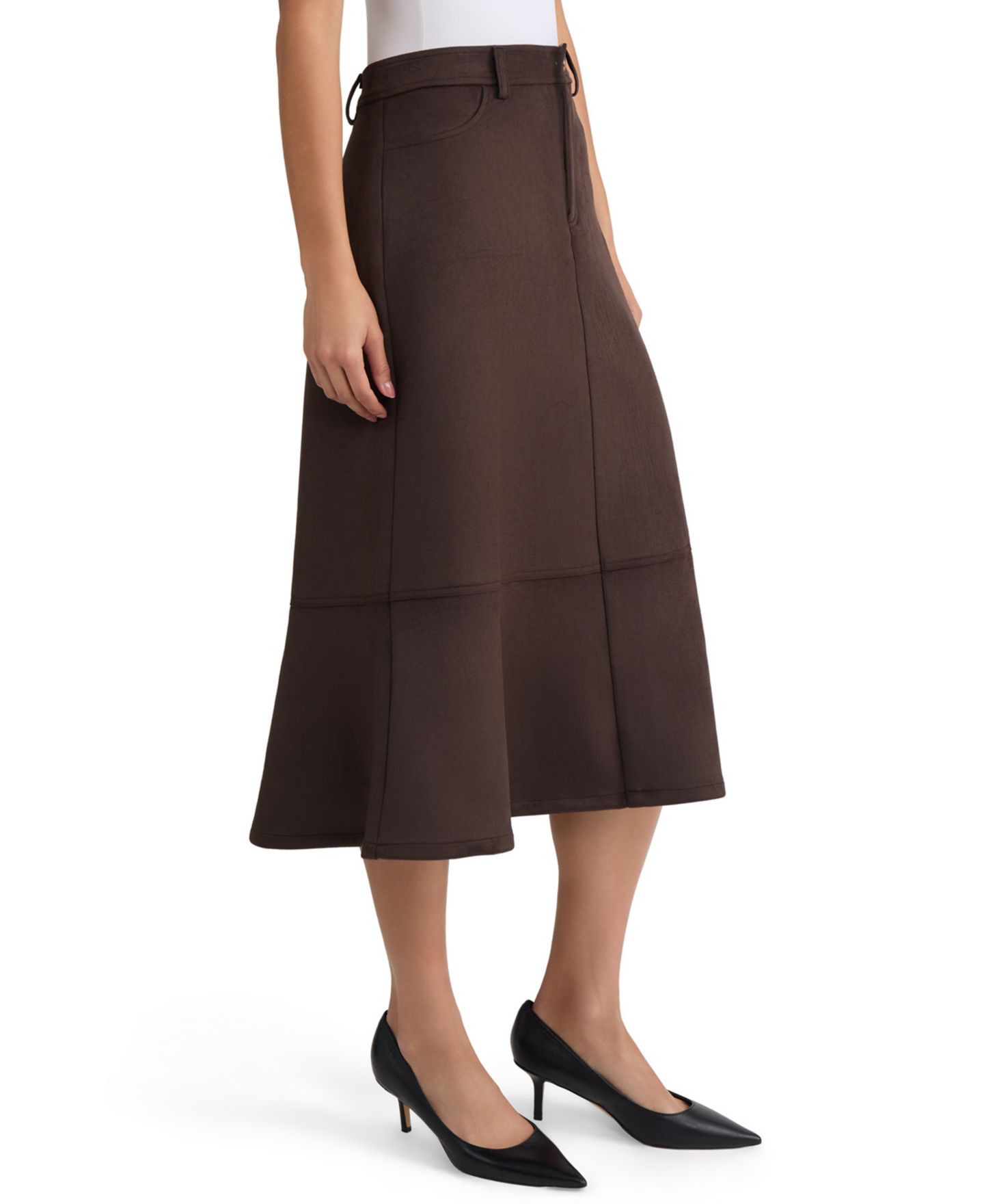 Женская юбка Jones New York High-Waisted Flare-Seamed Scuba Suede Midi, цвет: Кофейный — фото 2