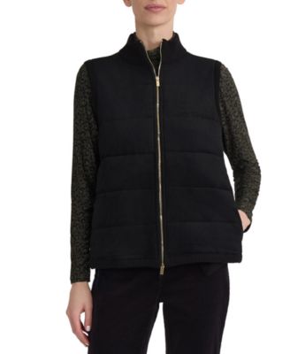 Women's Padded Faux-Suede Collared-Neck Zipper Vest