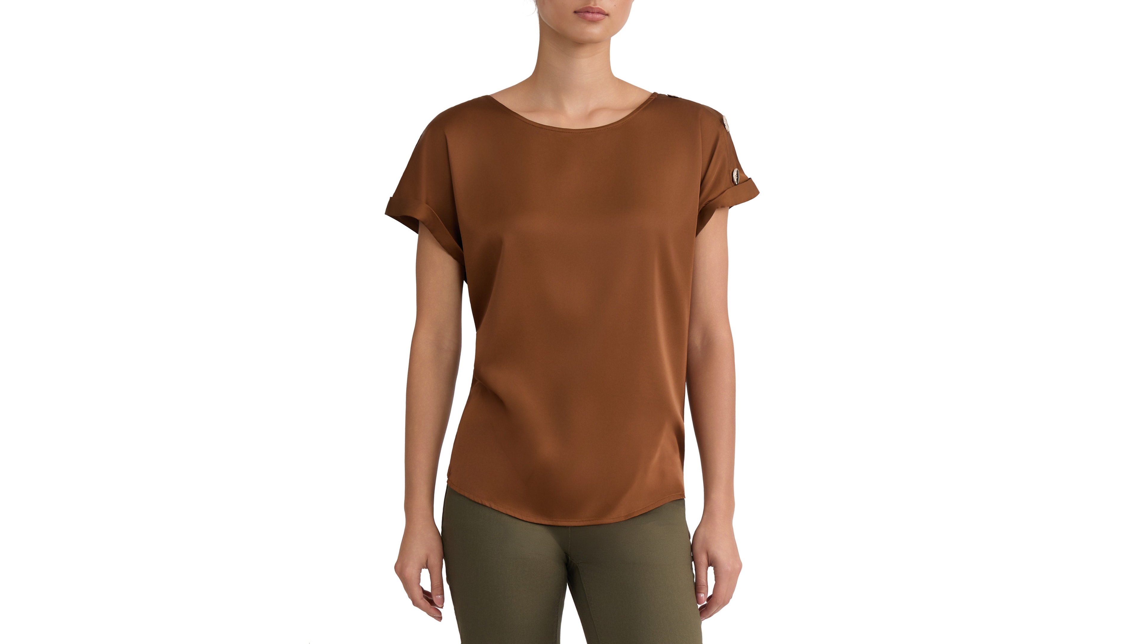 Jones New York Petite Boat-Neck Short-Sleeve Side-Button Blouse