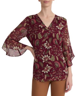 Women's V-Neck Flutter-Sleeve Floral-Print Blouse