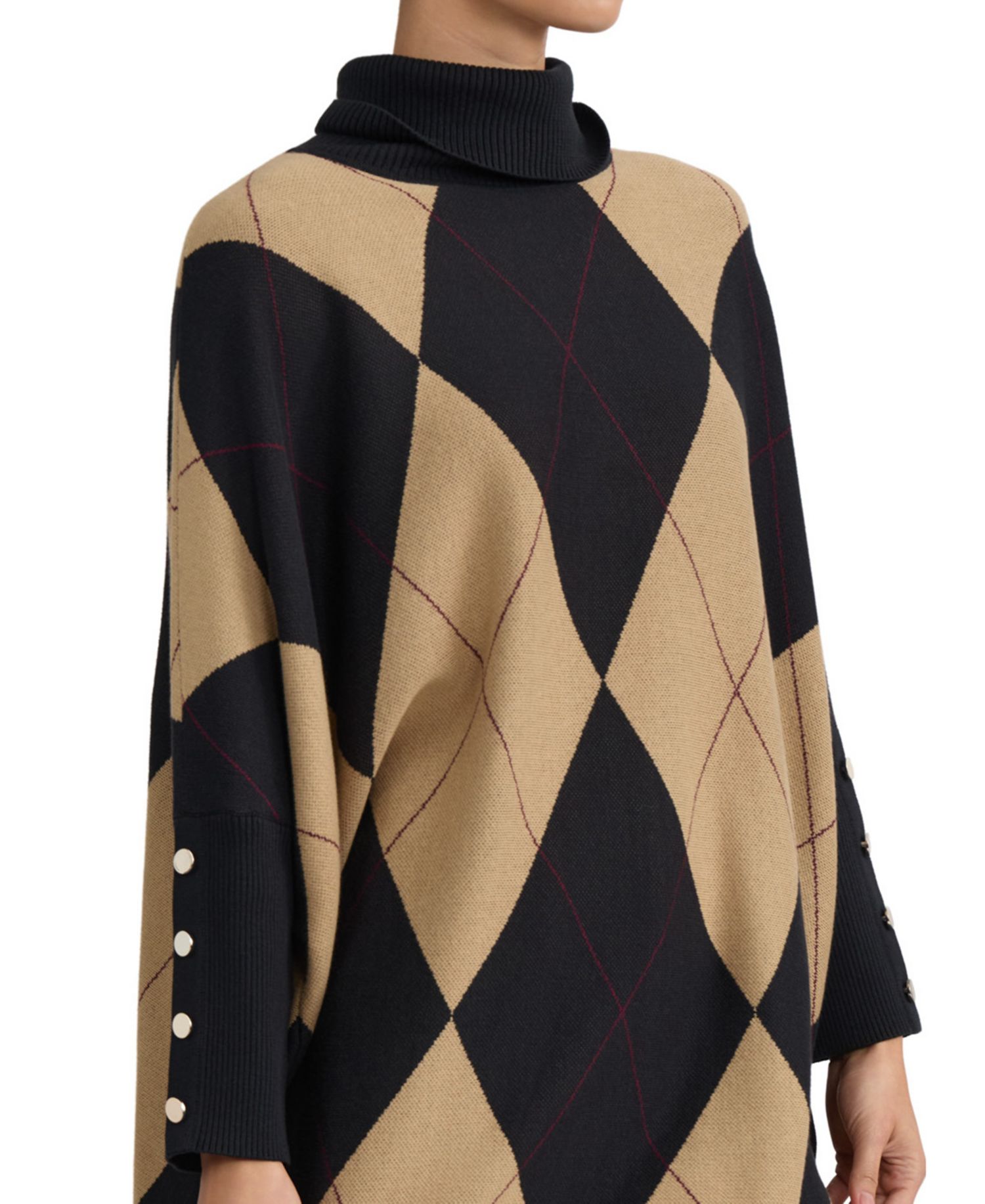 Women's Argyle Turtleneck Poncho Pull-On Sweater