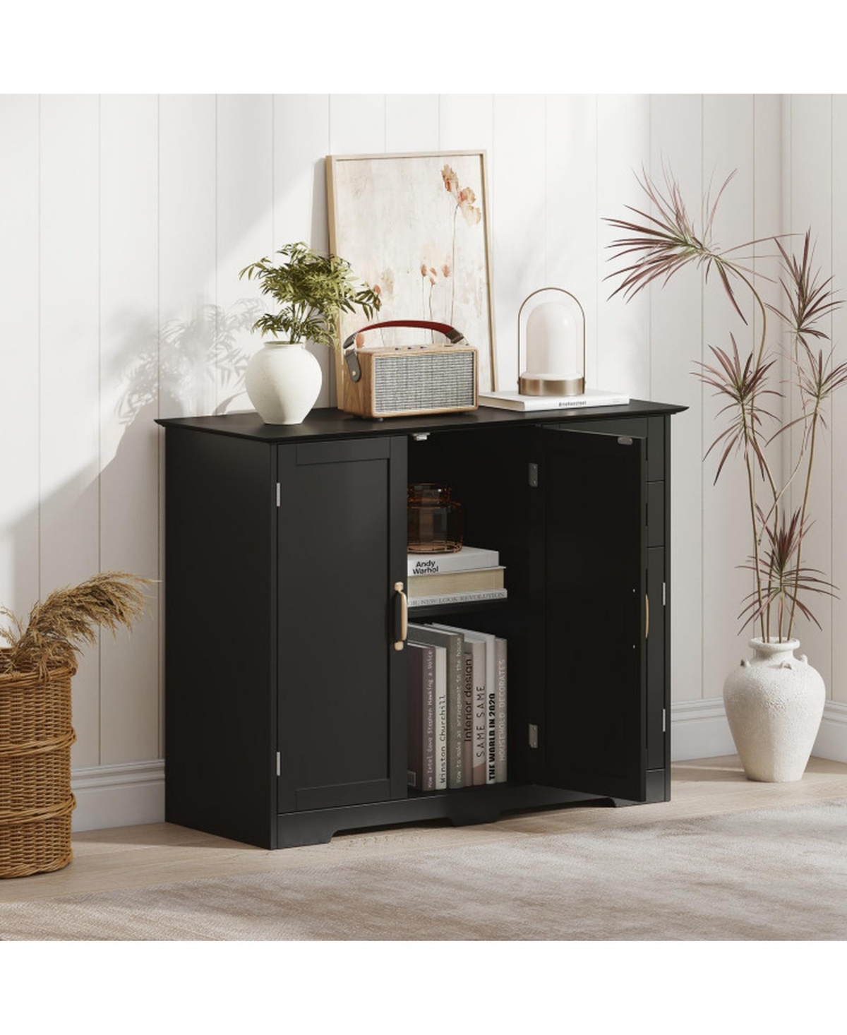 Sugift 40 Inch Modern Kitchen Sideboard Buffet Cabinet with 2 Drawers and Adjustable Shelf