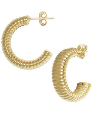 Sculptured Multi Ribbed Hoop Earrings in 14k Yellow Gold