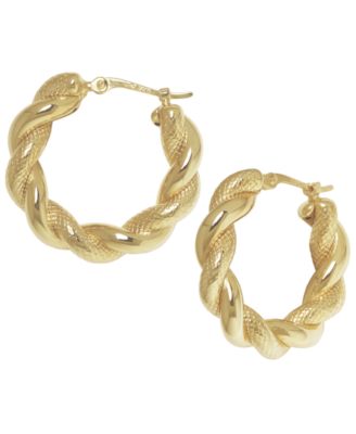 Sculptured Twisted Polished and Textured Hoop Earrings in 14k Yellow Gold
