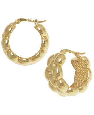 Sculptured Wide Multi-Beaded Hoop Earrings in 14k Yellow Gold