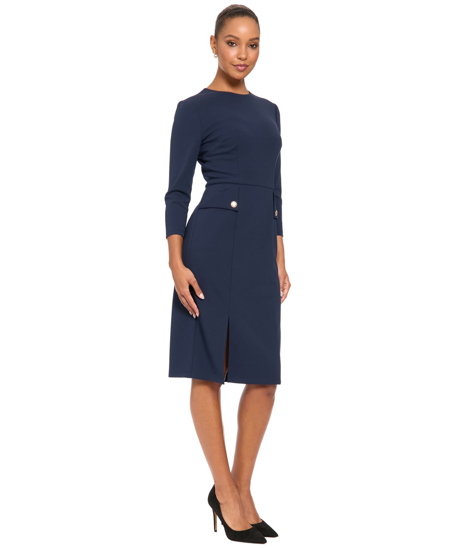 Petite Sheath Midi 3/4 Sleeve Dress