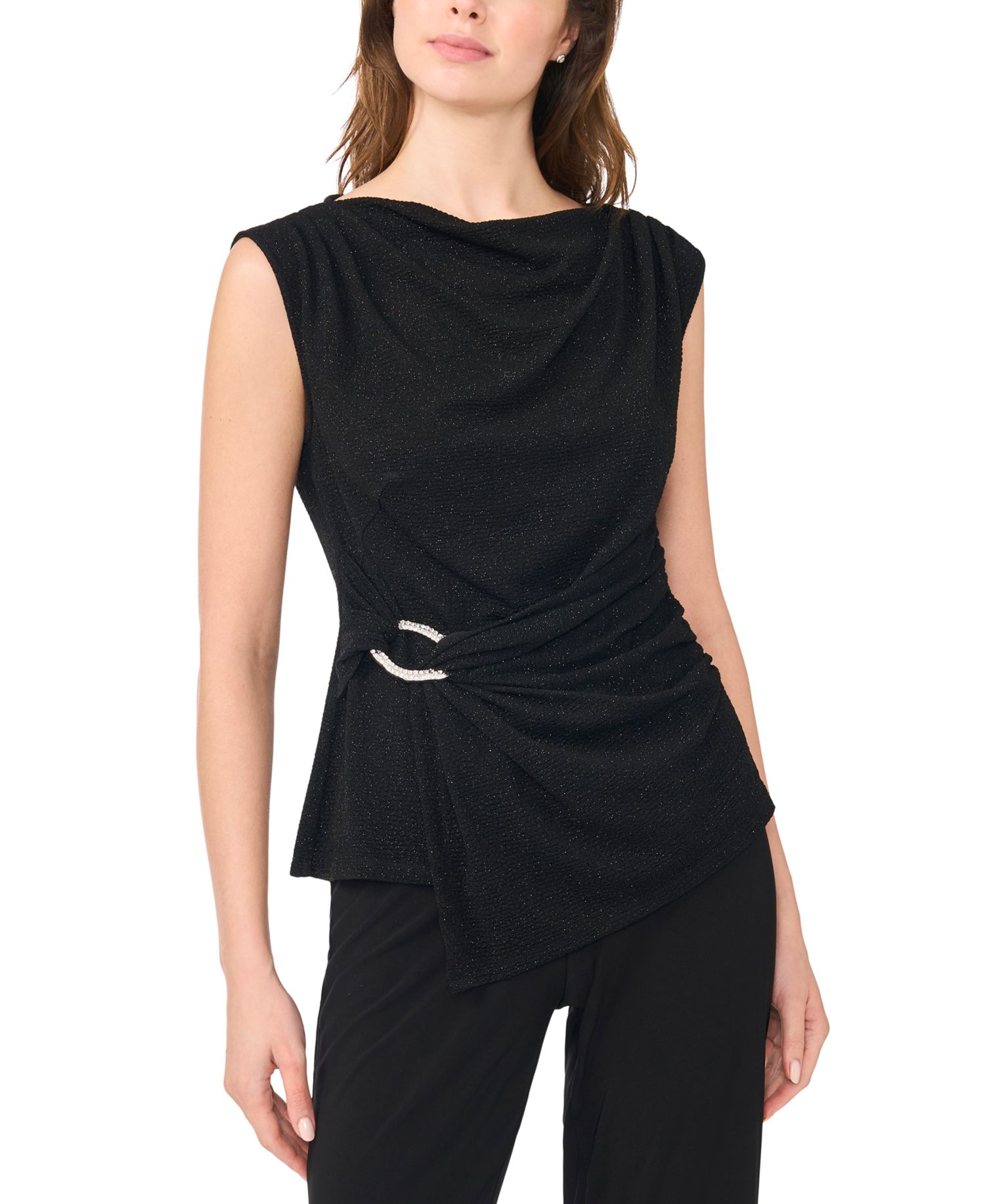 Women's Asymmetrical Shirred-Waist Draped Sleeveless Top