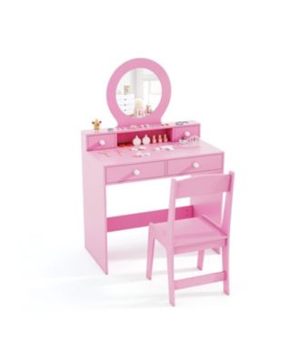 Kids Princess Vanity Set with Mirror Makeup Dressing Desk and Chair Set