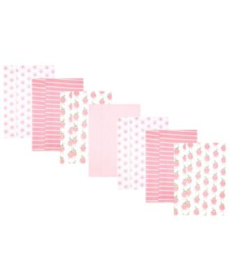 Girl Cotton Poly Flannel Burp Cloths 7-Pack, Happy Strawberries