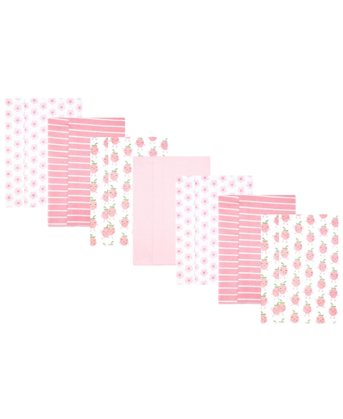 Hudson Baby Girl Cotton Poly Flannel Burp Cloths 7-Pack, Happy Strawberries