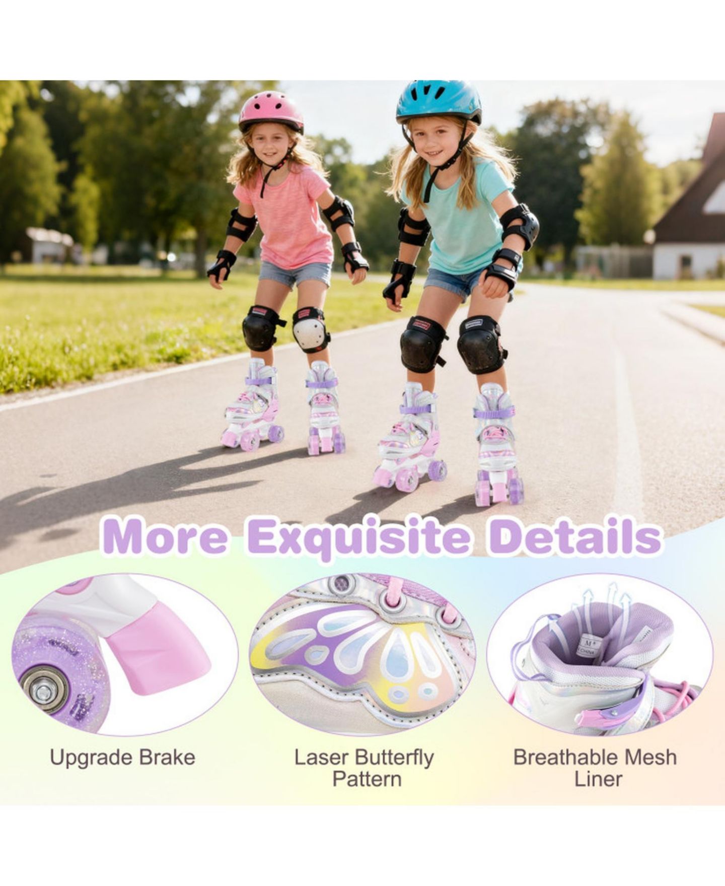 Детские игрушки HONGGE Adjustable Quad Roller Skates, Sizes 5.5-8, Light-Up Wheels, Ages 8-13, цвет: Розовый — фото 4