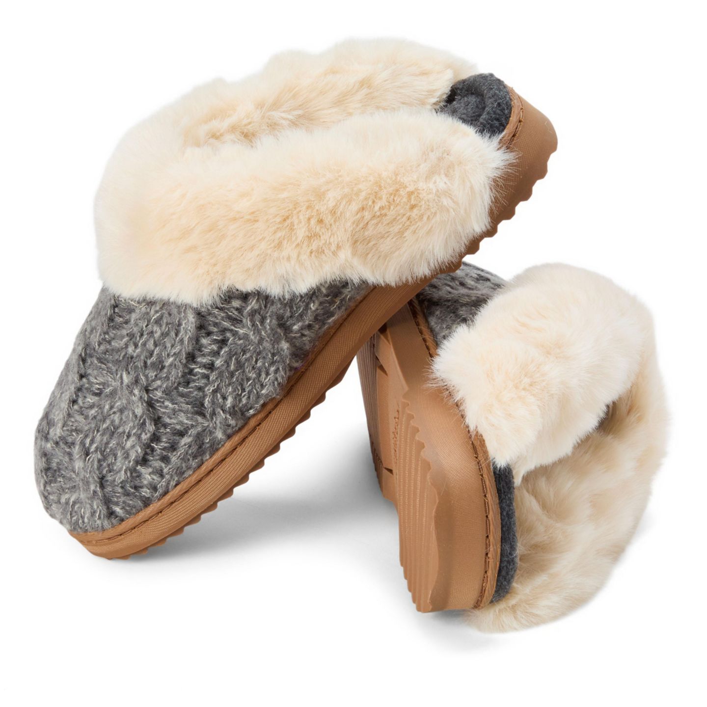 Женские тапочки Dearfoams Nicki Knit Scuff Cable Knit Slippers, цвет: Серый — фото 7