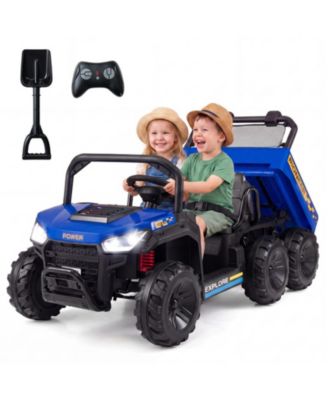 24V 2-Seater Kids Ride On Dump Truck 4WD With Electric Dump Bed And Lights